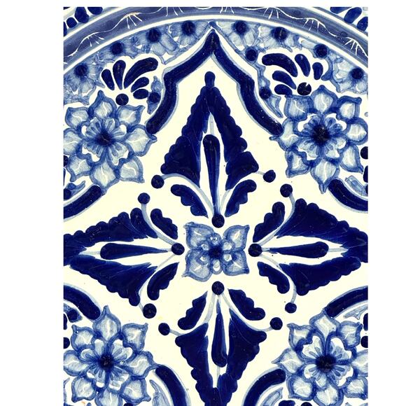 Talavera Puebla Pottery Mexico Cobalt Blue White 12" Charger Plate-Design D - Picture 2 of 8